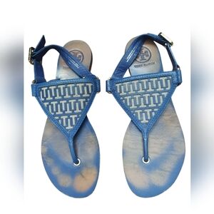 Tory Burch Blue Leather Sandals Leather Beach Size 7.5M